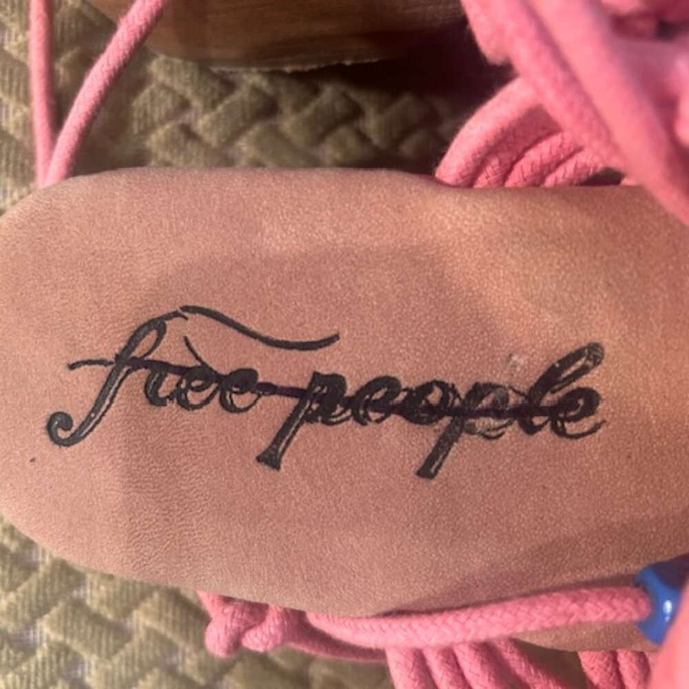 Free People Candy Pink Crochet Lace Up Wooden Heel Clogs NEW - Picture 2 of 16